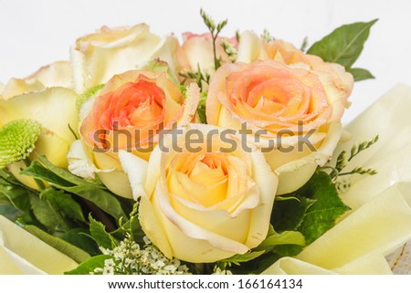 Beautiful bouquet of flowers on white background