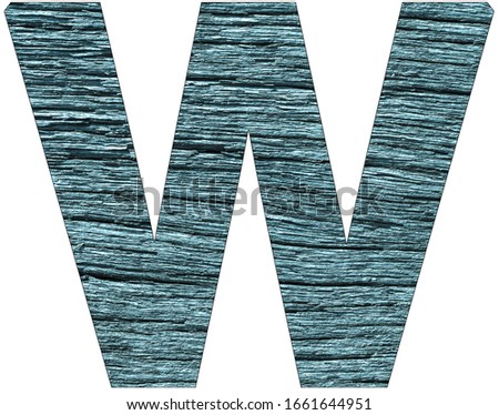 Letter W of the alphabet, with wood texture in blue color