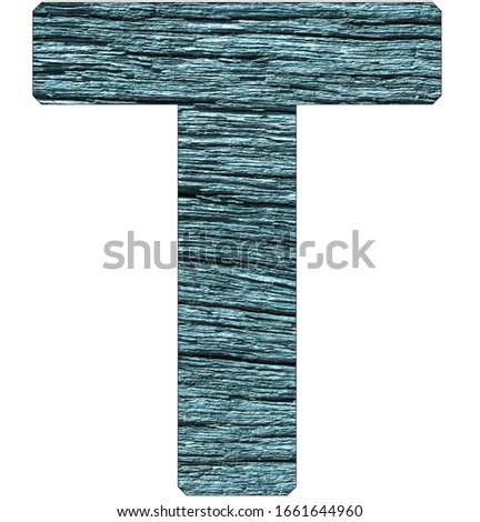 Letter T of the alphabet, with wood texture in blue color