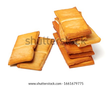 Dried bean curd isolated on white background stock photo