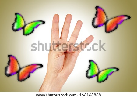 hand with butterflies