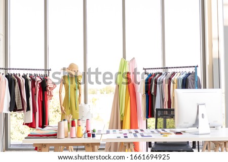 Workspace for Sewing and Repairing Clothes with Equipment and a set of Tailoring Accessories