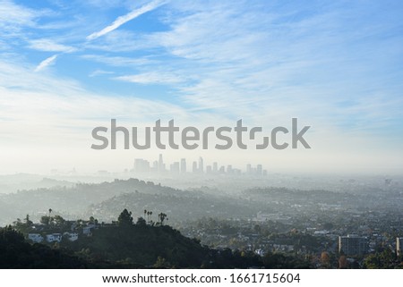Downtown Los Angeles skyline at sunrise