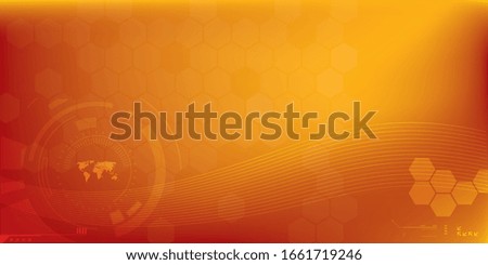 Yellow scientific or medical backgrounds. Futuristic abstract background with geometric tech shapes, dotted lines and wave lines, background for the Internet banner.