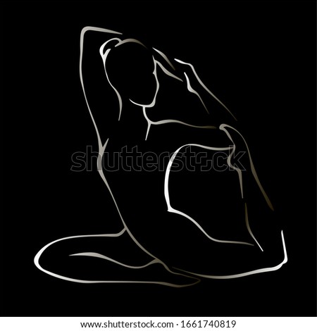 image of a sports girl gymnast in a graceful pose contour line. vector illustration.isolated on black background.