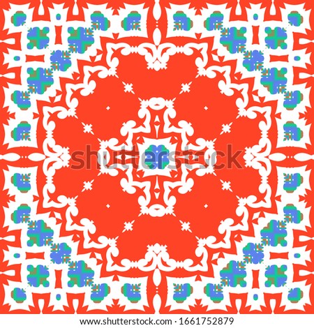 Antique mexican talavera ceramic. Vector seamless pattern concept. Graphic design. Red floral and abstract decor for scrapbooking, smartphone cases, T-shirts, bags or linens.