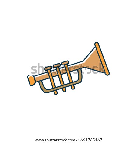 trumpet wind instrument melody sound music vector illustration line and fill style