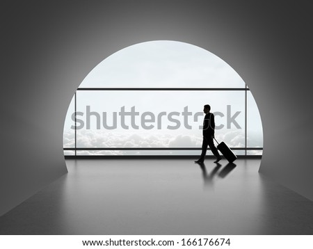 businessman walking in futuristic office