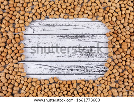 Top view of crackers texture with copy space on white wooden background horizontal