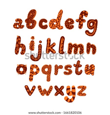 Vector hand drawn art font. Alphabet isolated on white background. Decorative typeface. Cute cartoon flat style. Letters for your design. Vector font set.