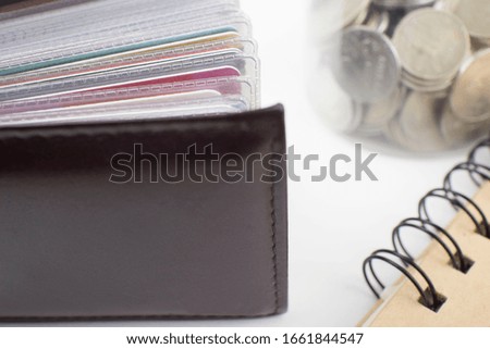 business card folder and Notepad on white background, business concept
