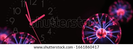Daylight Saving Time (DST) Wall Clock on sea landscape. Turn time forward. Abstract photo of changing time at spring.