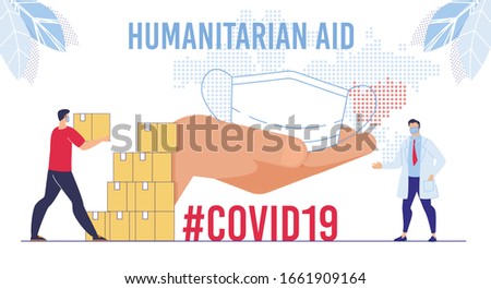 Humanitarian Support, Goodwill Mission in Suffering from Coronavirus Epidemic Country, Intentional Help, Supplying Masks for China Concept. Worker Unloading, Carrying Boxes Flat Vector Illustration Royalty-Free Stock Photo #1661909164