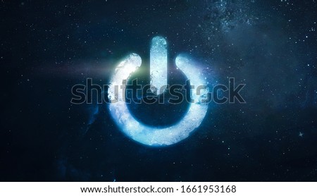 Power button of energy in the space. Earth hour event. Protection on planet and environment. Elements of this image furnished by NASA Royalty-Free Stock Photo #1661953168