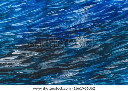 Canvas with oil paints brush strokes texture background. Black, blue and white colors
