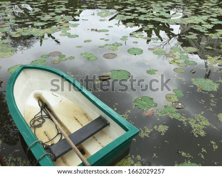 a boat in a lotus pond