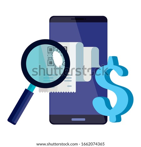 qr code paper lupe and smartphone design of technology scan information business price communication barcode digital and data theme Vector illustration