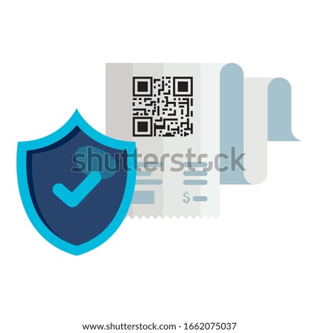 qr code receipt paper and shield design of technology scan information business price communication barcode digital and data theme Vector illustration