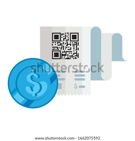 qr code receipt paper and dollar coin design of technology scan information business price communication barcode digital and data theme Vector illustration