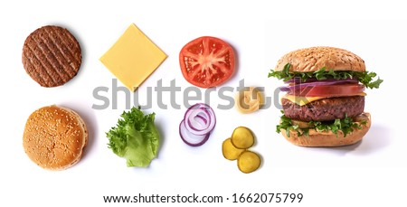 vegan meatless burger ingredients isolated on white background. top view Royalty-Free Stock Photo #1662075799