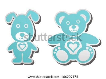 Cute blue teddy bear and dog with heart