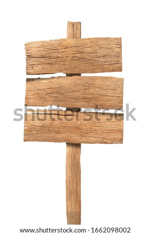Old wooden sign isolated with clipping path on white background