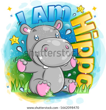 Cute Hippo feeling Happy on The Forest