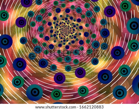A hand drawing pattern made of blue tones orange and pink with white
