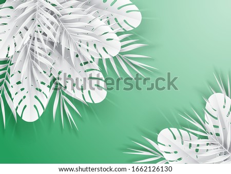 Tropical leaf frame on background pastel color tones. Paper craft style. Paper art style. Paper cut and craft style. vector, illustration.