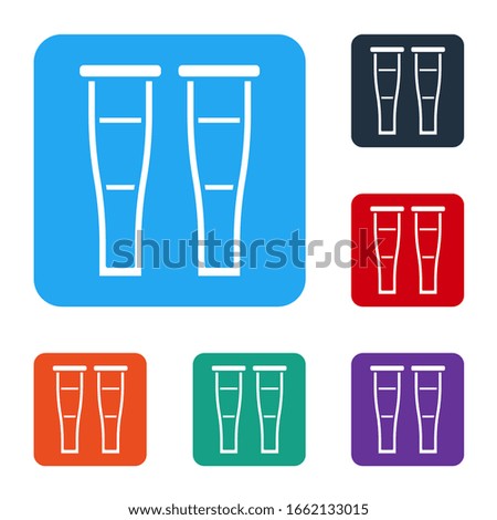 White Crutch or crutches icon isolated on white background. Equipment for rehabilitation of people with diseases of musculoskeletal system. Set icons in color square buttons. Vector Illustration