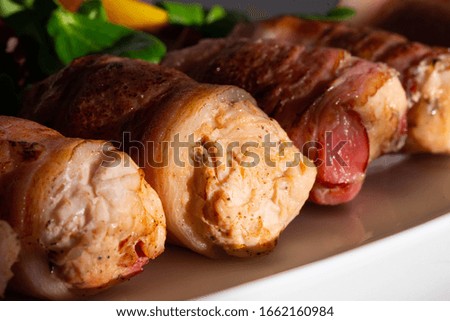 Meat rolls platter with vegetables