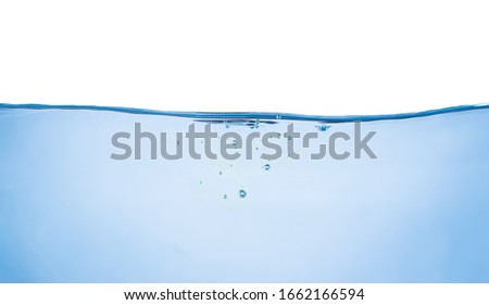 Blue water wave and bubbles isolated on white background. blue water surface with splash, waves and air bubbles to clean drinking water. Can be used for graphic designing, editing, putting on products