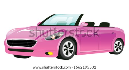 Pink cabriolet cartoon vector illustration. Stylish car for women, girly auto without roof flat color object. Luxurious personal transport without roof isolated on white background Royalty-Free Stock Photo #1662195502
