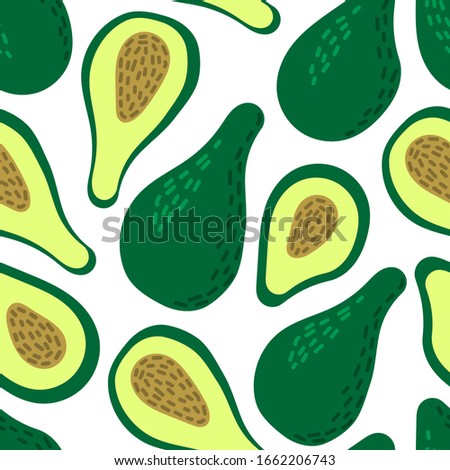 Seamless pattern with avocado. Flat vector illustration isolated on white background.