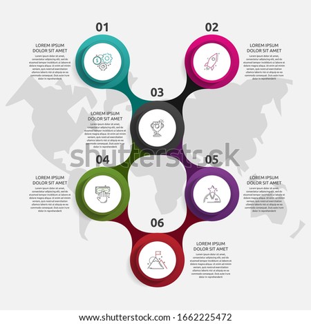 Vector template circle infographic. Business concept with 6 options and parts. Six steps for content, graph, diagrams, slideshow