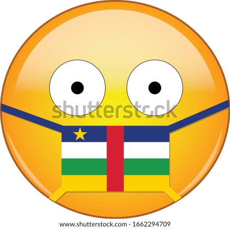 Yellow scared emoji in Central African medical mask protecting from SARS, coronavirus, bird flu and other viruses, germs and bacteria and contagious disease as well as toxic smog in CAR.