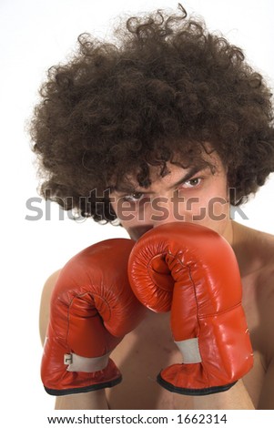 Boxer with red gloves (focus on the gloves)