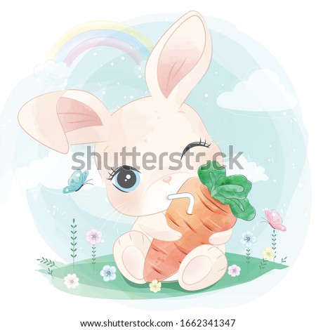 Cute bunny hanging the carrot juice