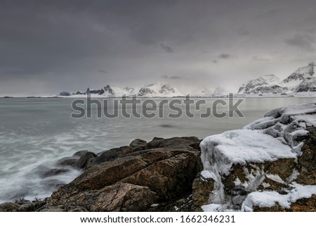 Beautiful landscape of winter at sea shore