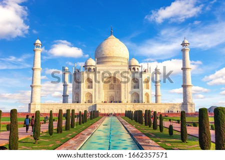 Taj Mahal, Agra, Uttar Pradesh, India, sunny day view Royalty-Free Stock Photo #1662357571