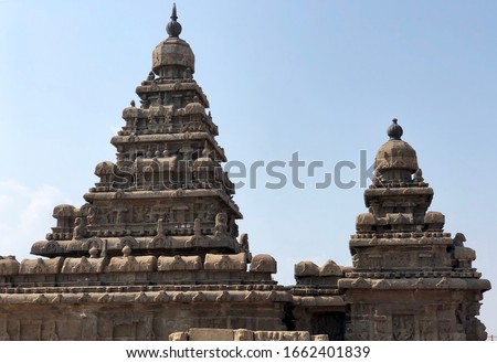 Shore temple in Mahabalipuram, Tamilnadu. It is the oldest structural rock-cut stone temples of South India and contains complex of temples and shrines, UNESCO World Heritage Site.