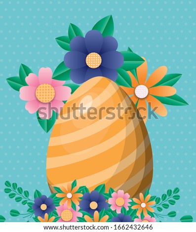Happy easter egg and flowers design, Spring decoration holiday greeting ornament celebration festive season tradition and festival theme Vector illustration
