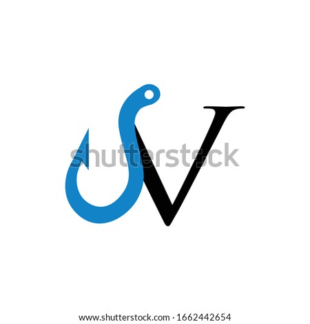 logo hook with letter v vector design