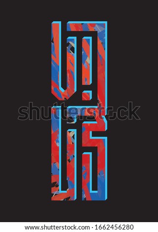 Virus. Vector text in maze sign interlock typography. Vertical form with blue-red pattern and black background. Ideal for Posters and T-shirts. EPS 10.