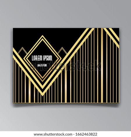 Art Deco page template, retro style for web and print, geometric retro pattern design with golden lines. Modern design for menu or flyer, luxury gentle twenties style