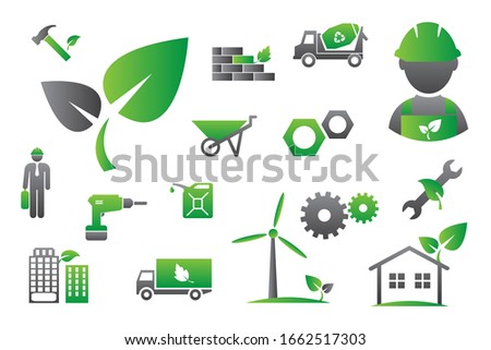 Green environmental construction icon set
