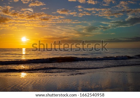 Beautiful Sunset Beach Waves Ocean Sky Background
