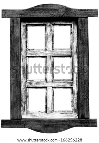 Old wooden saloon window isolated on white background.