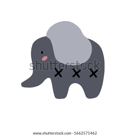 Elephant character design. Cute cartoon animal vector illustration. Abstract icon for baby posters, art prints, fashion apparel or stickers.