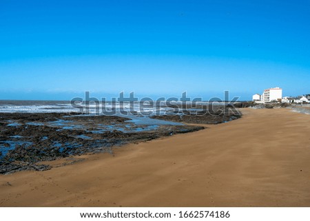 view of the ocean and the beach of the town of Saint-Hilaire-de-Riez, department of Vendée, France.